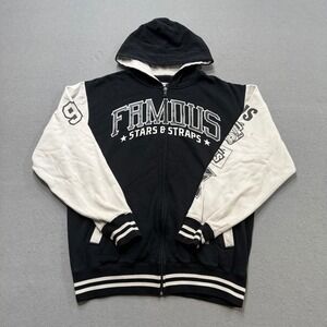 Famous Stars & Straps Hoodie Men's Medium Black White Zip Up Varsity Collegiate